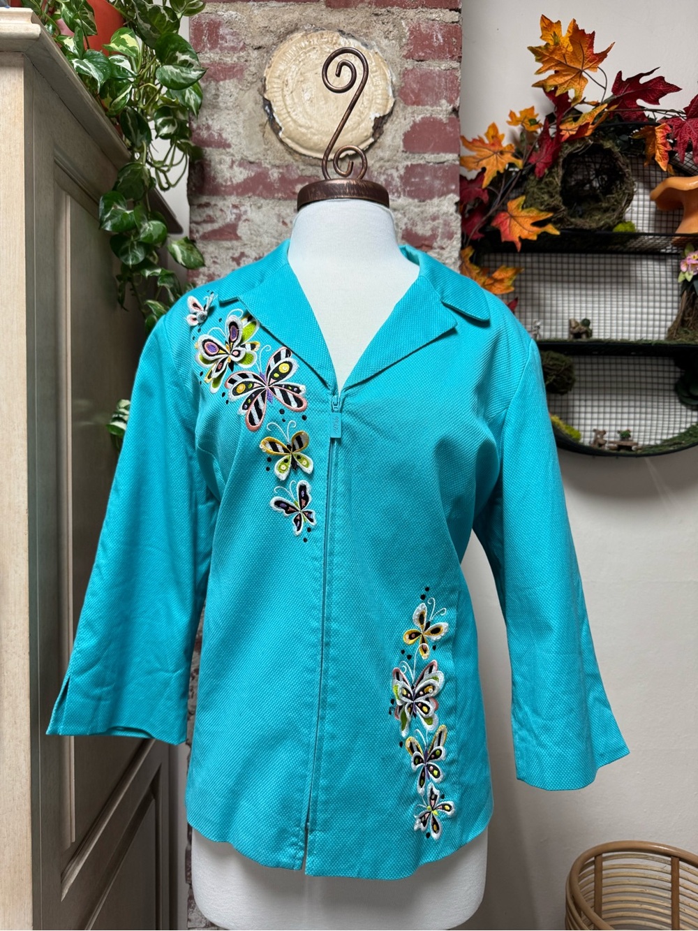 Bob Mackie Butterfly Sequin Embroidered Jacket Size XL
